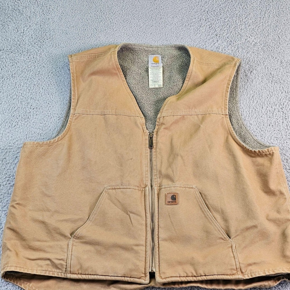Carhartt Vest Mens 3XL Brown Canvas Sherpa Lined Full Zip Workwear V26 CML